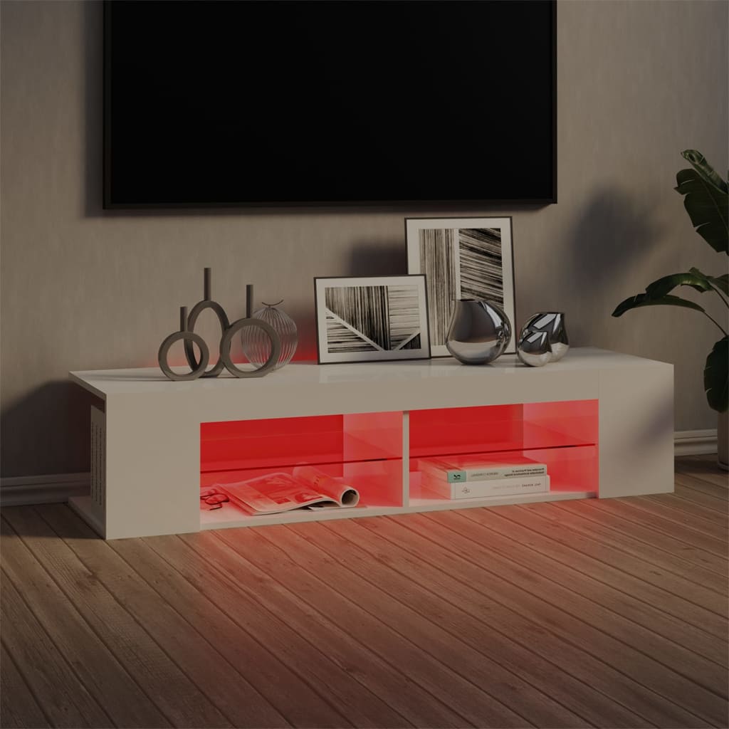 TV-Møbel Høyglans Hvit Tv-benk med LED-lys 135x39x30 cm