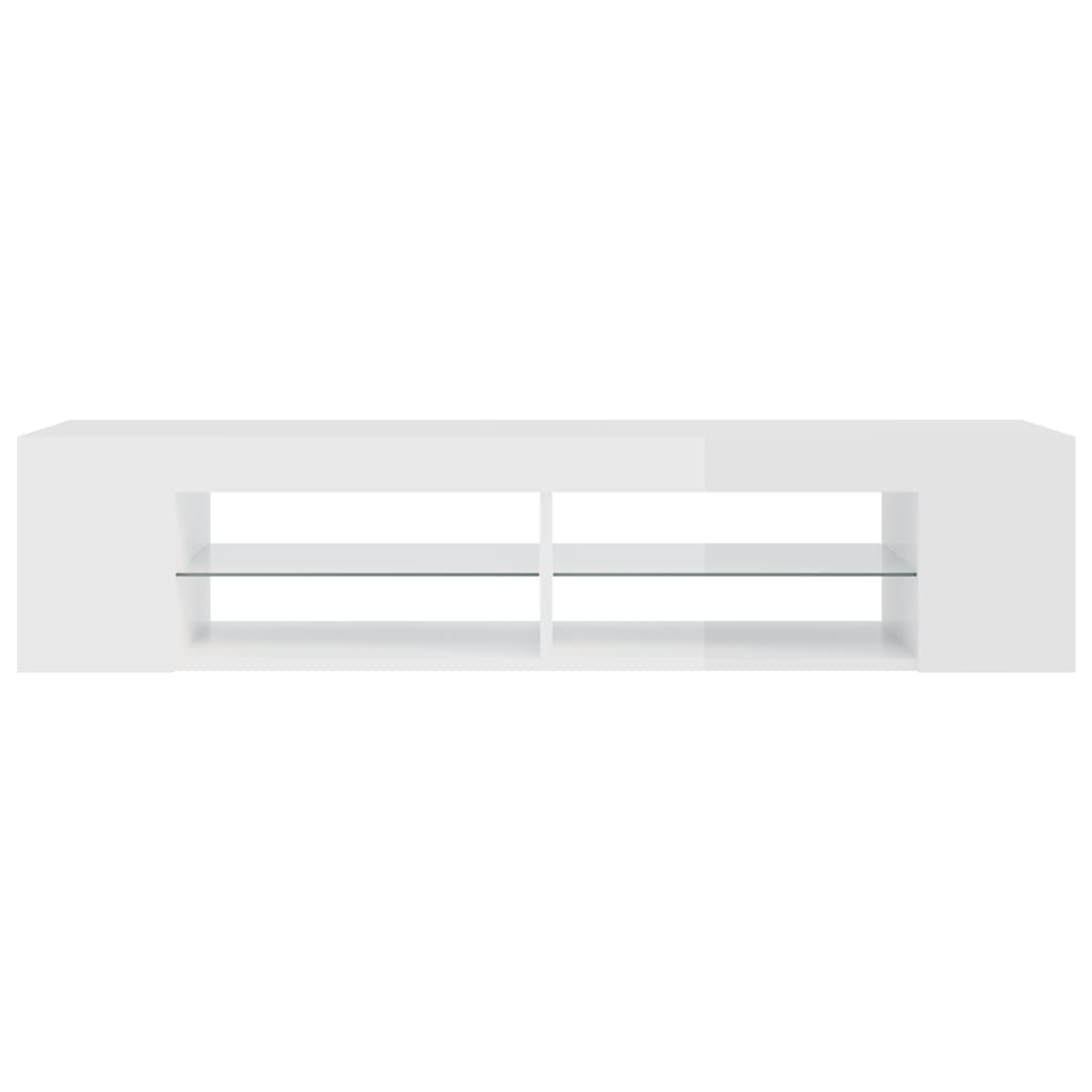 TV-Møbel Høyglans Hvit Tv-benk med LED-lys 135x39x30 cm