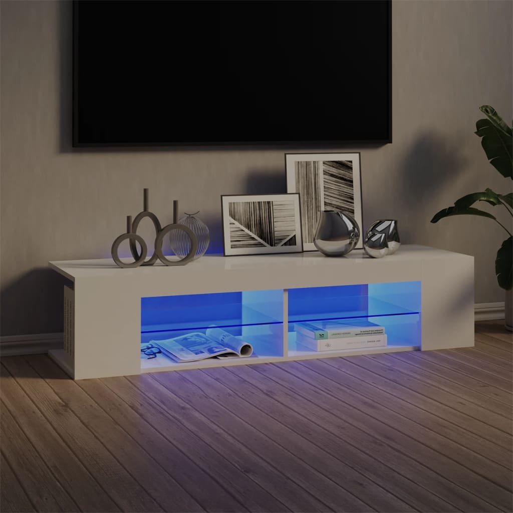 TV-Møbel Høyglans Hvit Tv-benk med LED-lys 135x39x30 cm