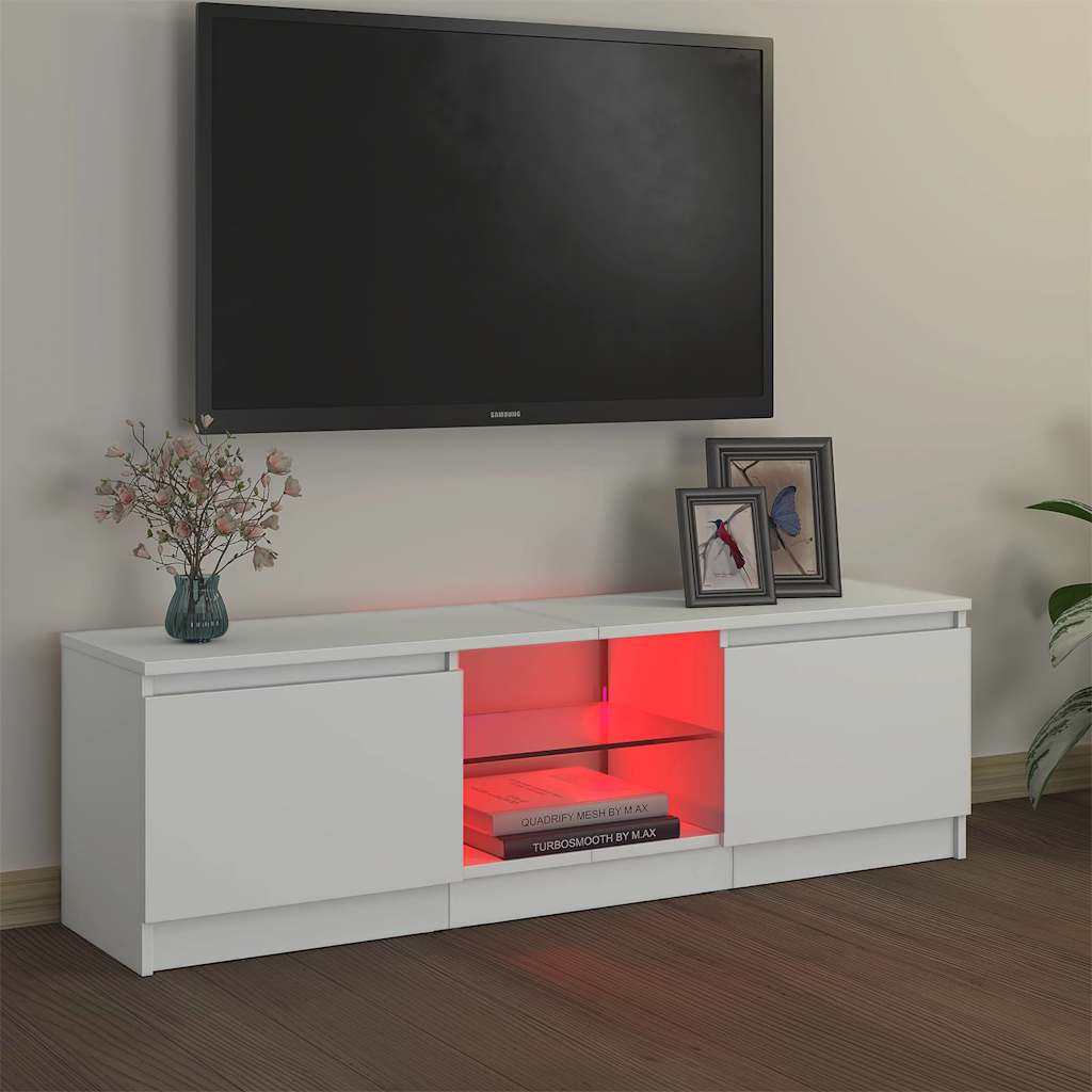 TV-Møbel Hvit TV-benk med LED-lys 120x30x36 cm