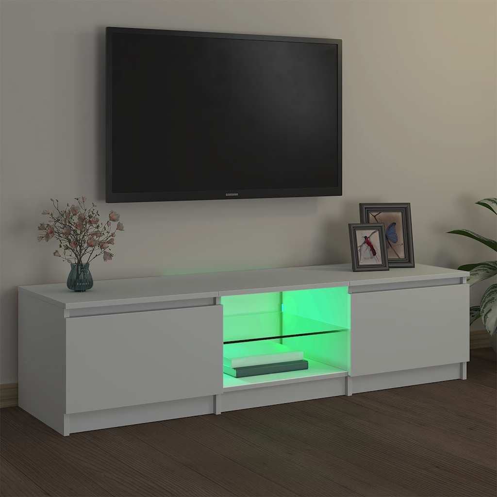 TV-Møbel Hvit TV-benk med LED-lys 140x40x36 cm