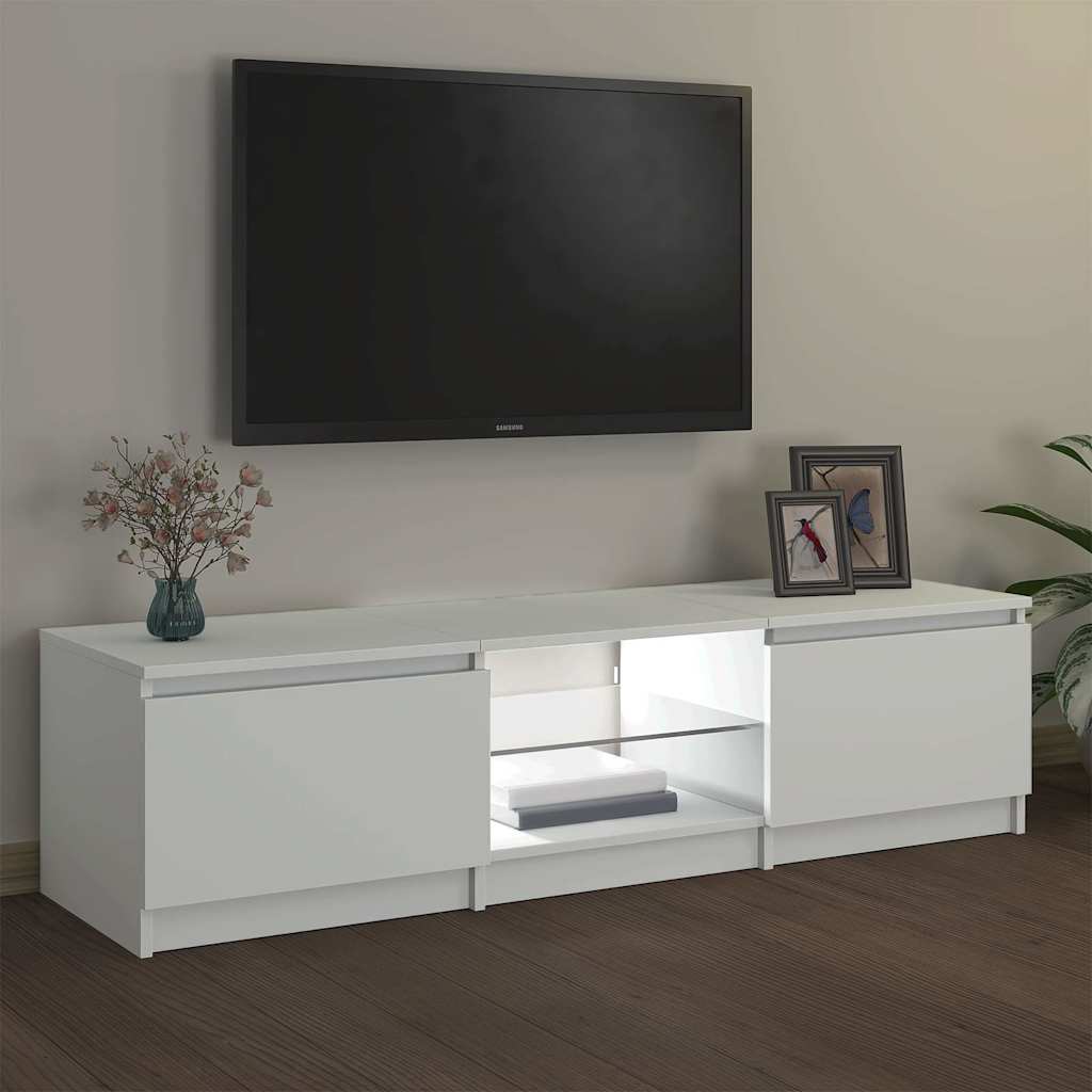 TV-Møbel Hvit TV-benk med LED-lys 140x40x36 cm