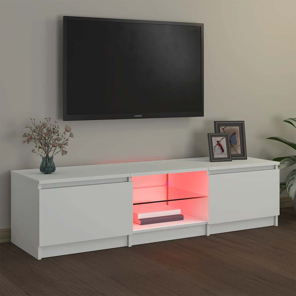 TV-Møbel Hvit TV-benk med LED-lys 140x40x36 cm
