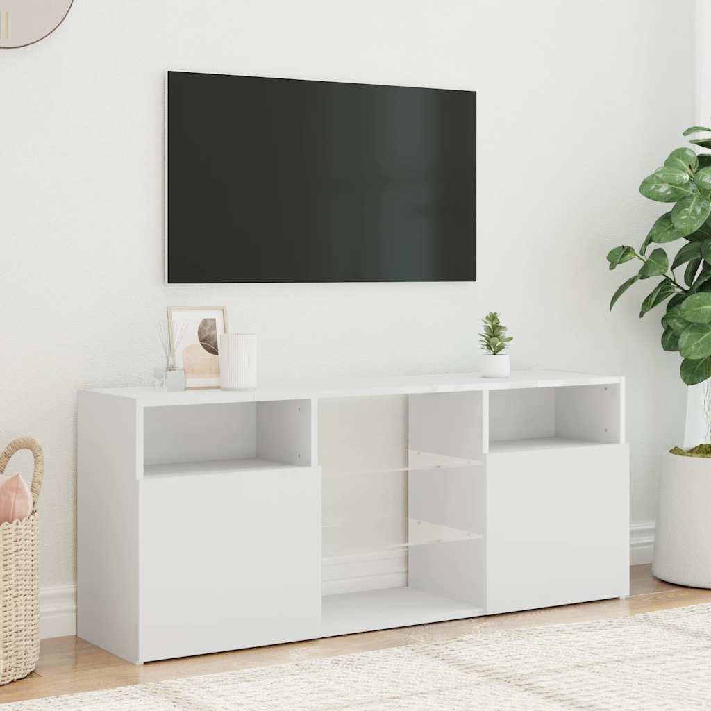 TV-Møbel Hvit TV-benk med LED-lys 120x30x50 cm