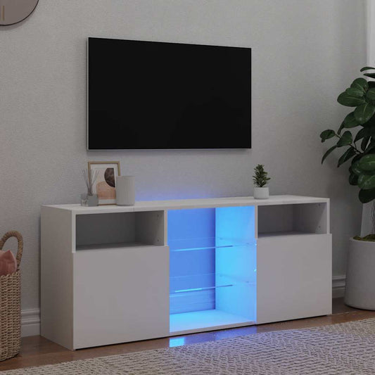 TV-Møbel Hvit TV-benk med LED-lys 120x30x50 cm