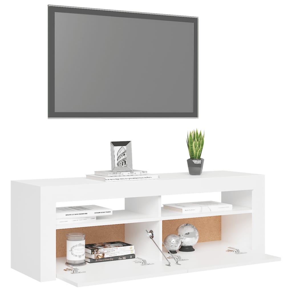 TV-Møbel Hvit TV-benk med LED-lys 120x35x40 cm