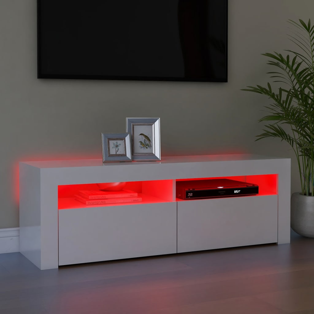 TV-Møbel Høyglans Hvit TV-benk med LED-lys 120x35x40 cm