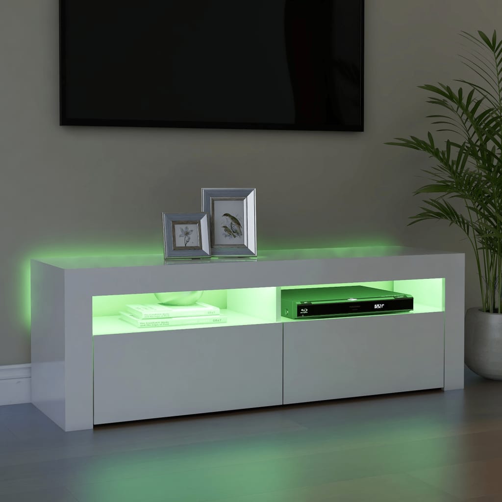 TV-Møbel Høyglans Hvit TV-benk med LED-lys 120x35x40 cm