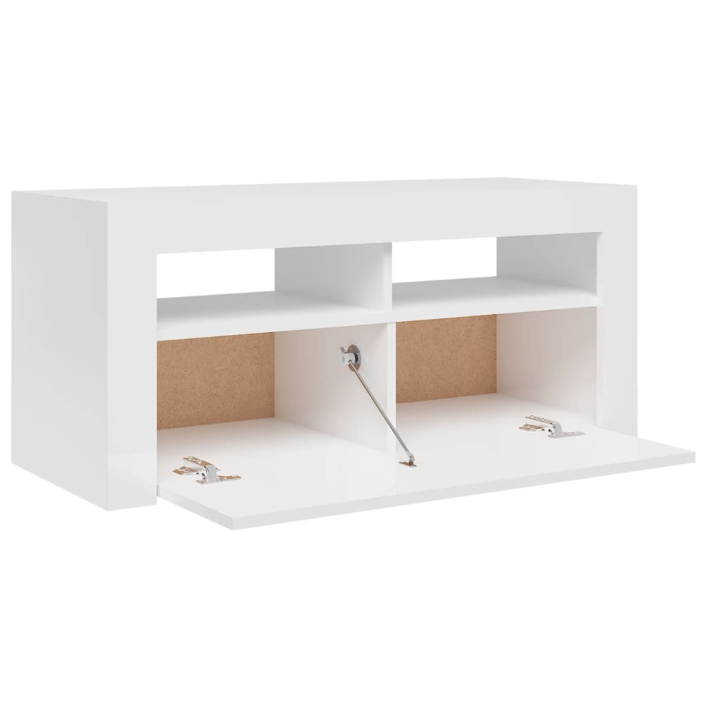 TV-Møbel Høyglans Hvit Tv-benk med LED-lys 90x35x40 cm