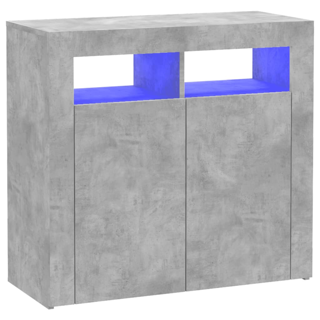 Skjenk Betonggrå med LED-lys 80x35x75 cm