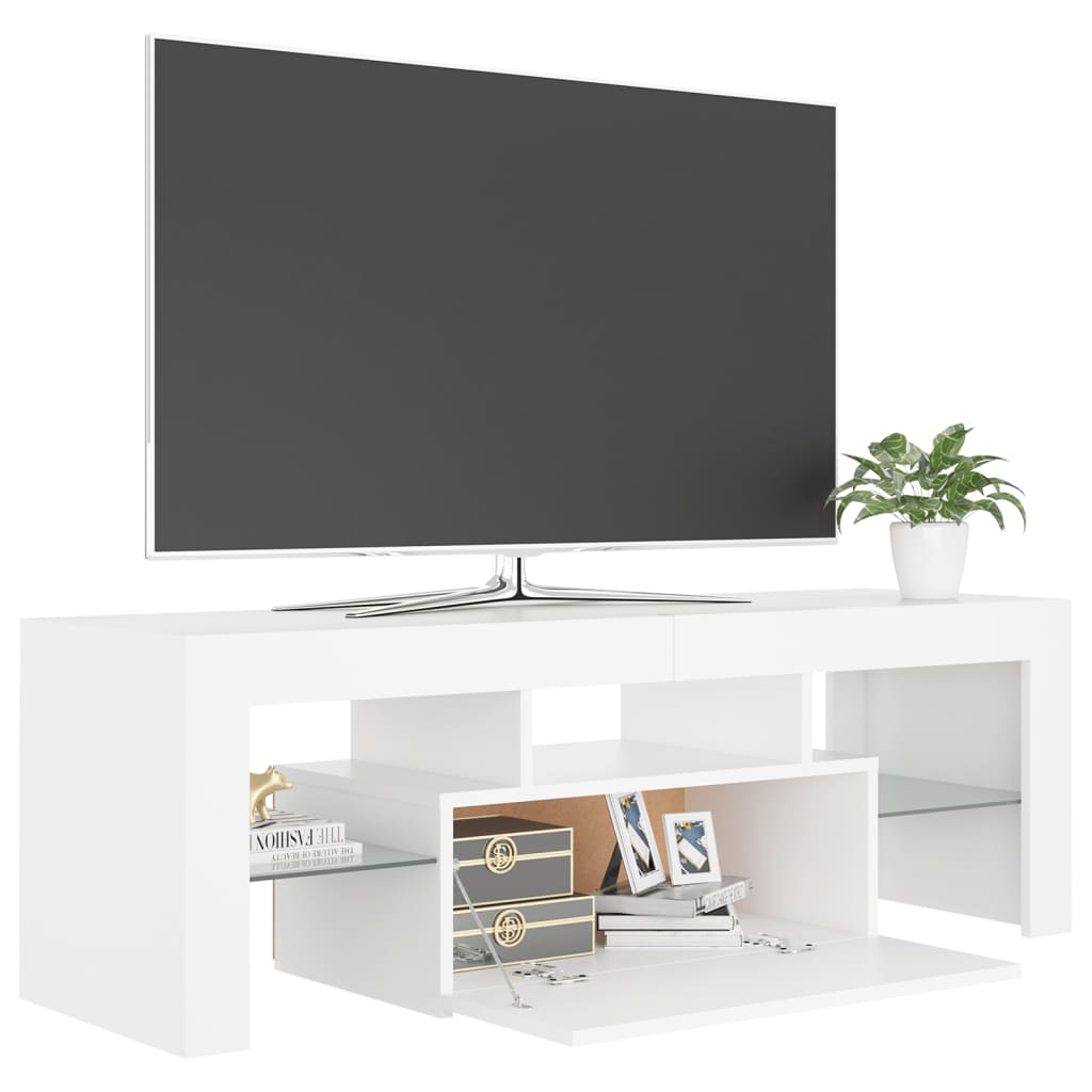 TV-Møbel Hvit TV-benk med LED-lys 120x35x40 cm