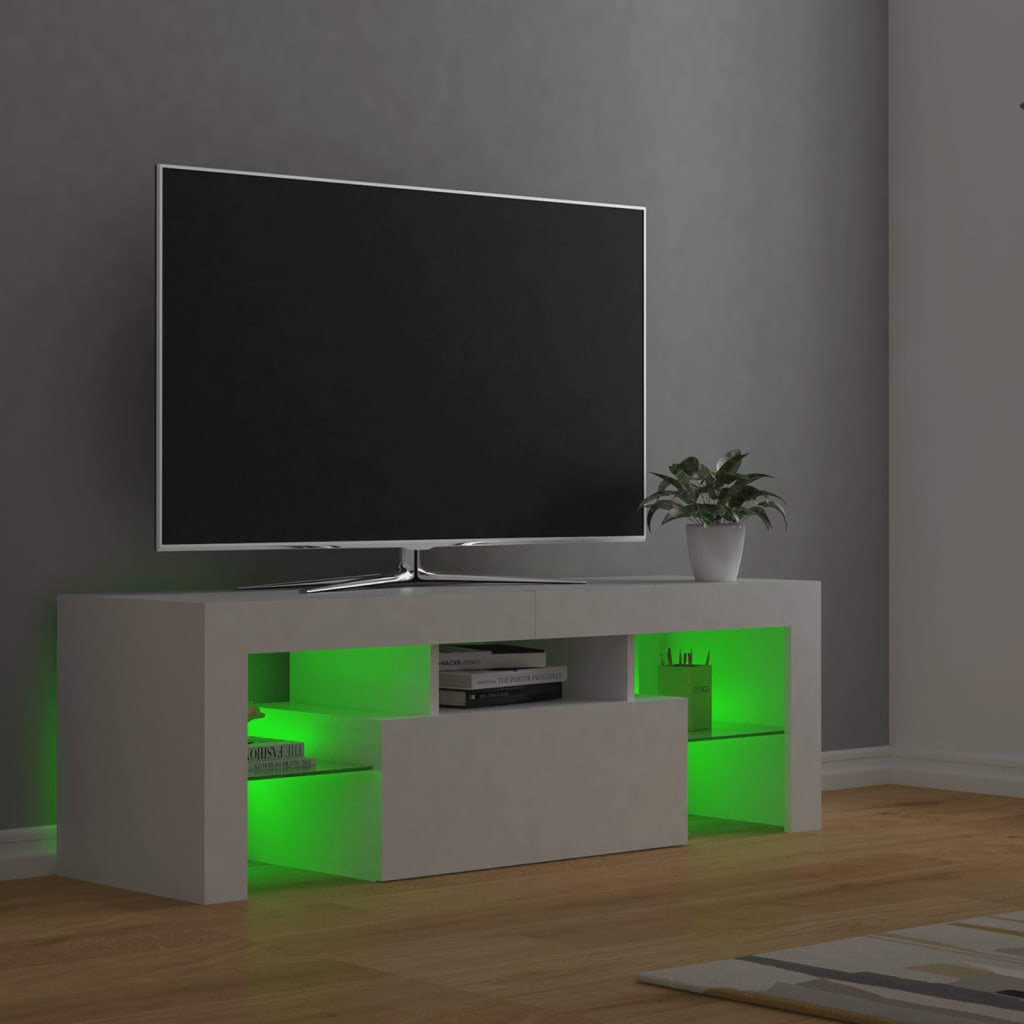 TV-Møbel Hvit TV-benk med LED-lys 120x35x40 cm