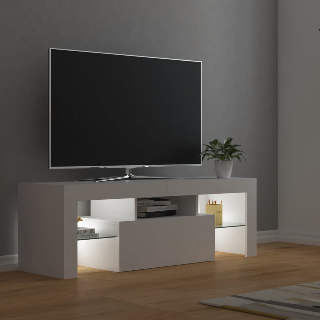 TV-Møbel Hvit TV-benk med LED-lys 120x35x40 cm