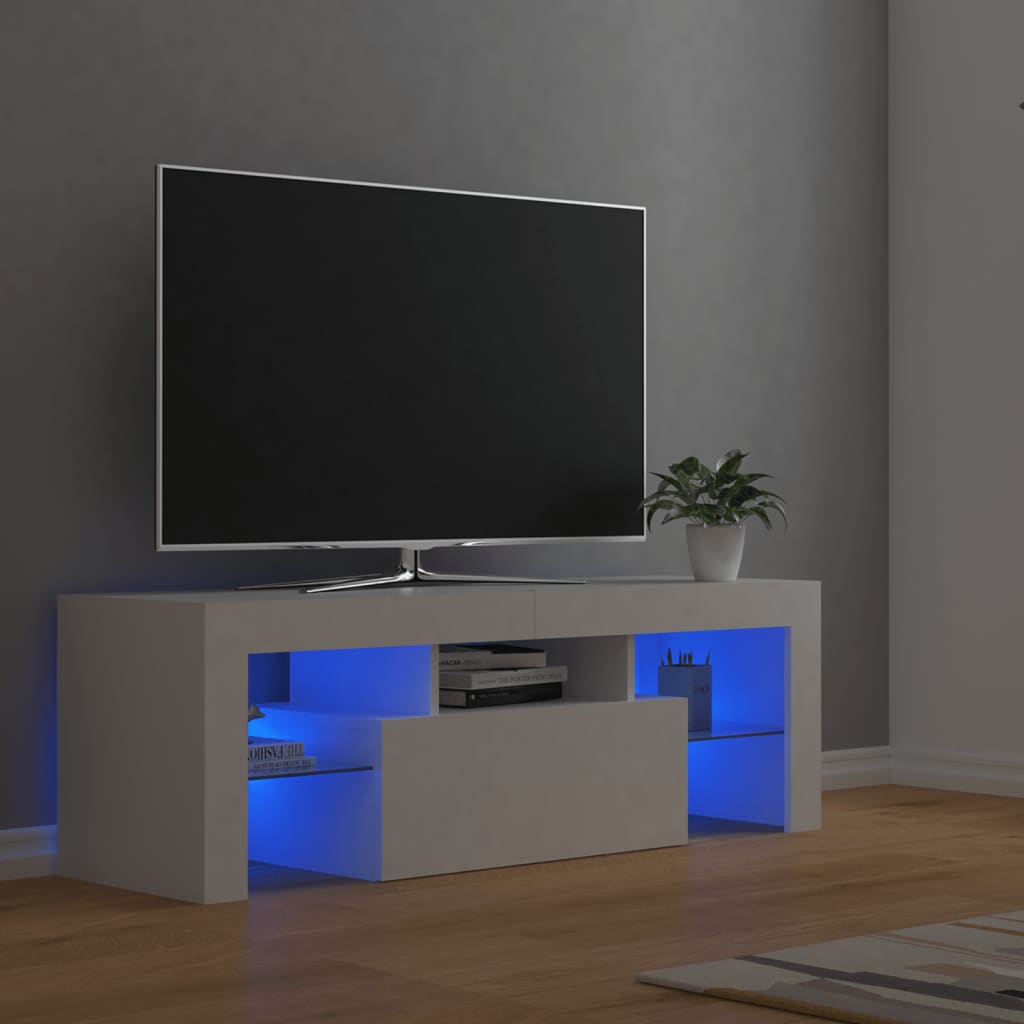 TV-Møbel Hvit TV-benk med LED-lys 120x35x40 cm