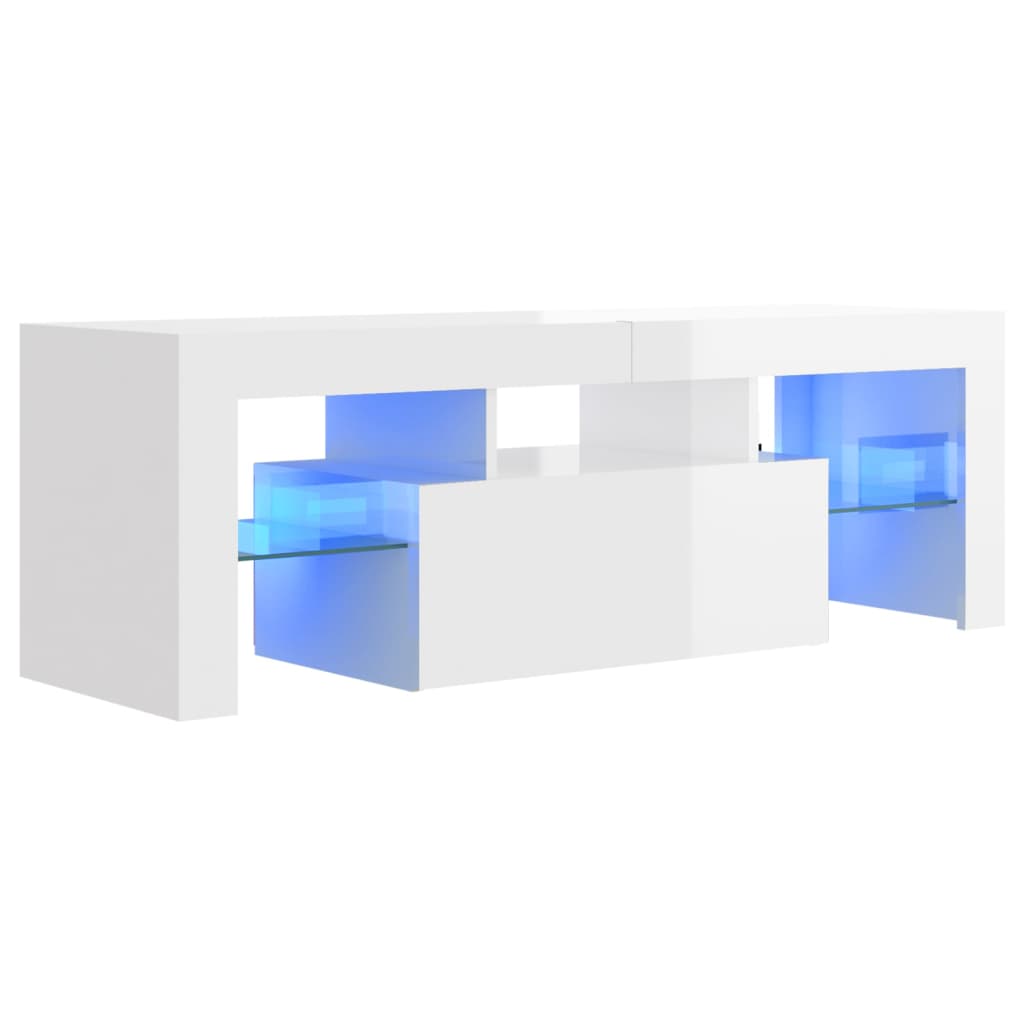 TV-Møbel Høyglans Hvit Tv-benk med LED-lys 120x35x40 cm