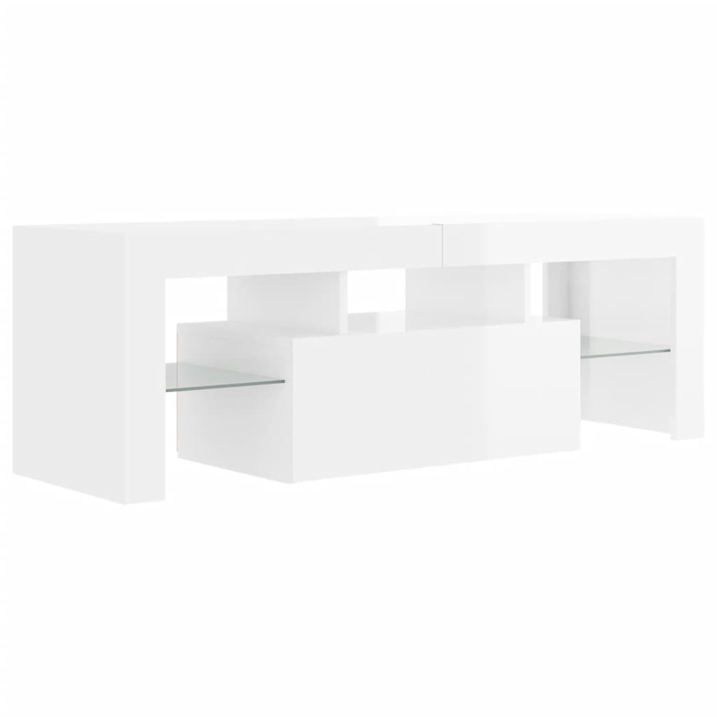 TV-Møbel Høyglans Hvit Tv-benk med LED-lys 120x35x40 cm