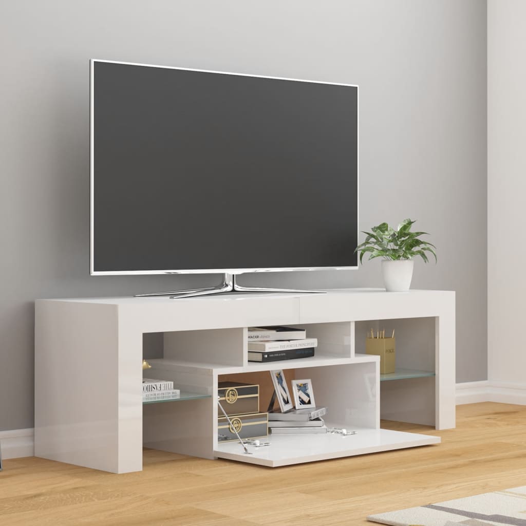 TV-Møbel Høyglans Hvit Tv-benk med LED-lys 120x35x40 cm