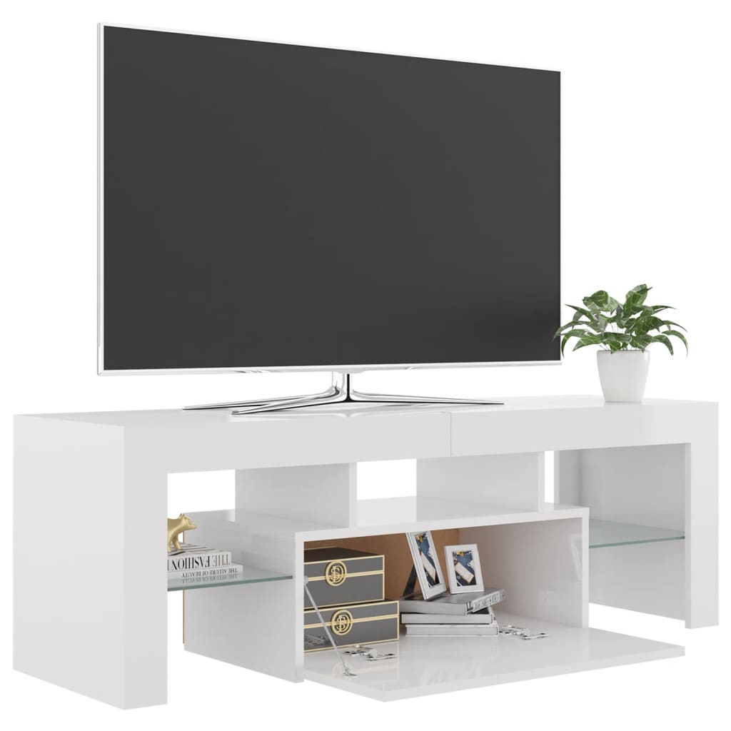 TV-Møbel Høyglans Hvit Tv-benk med LED-lys 120x35x40 cm
