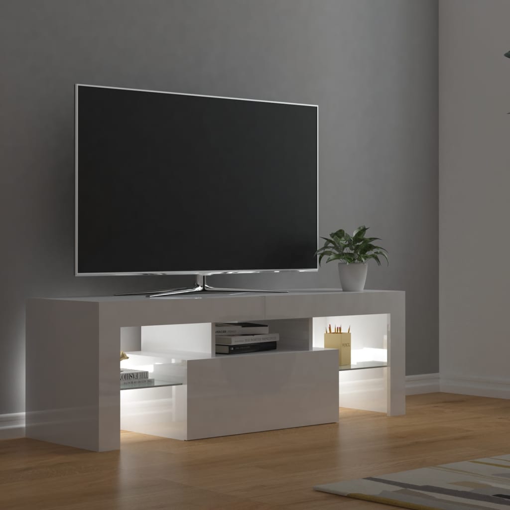 TV-Møbel Høyglans Hvit Tv-benk med LED-lys 120x35x40 cm