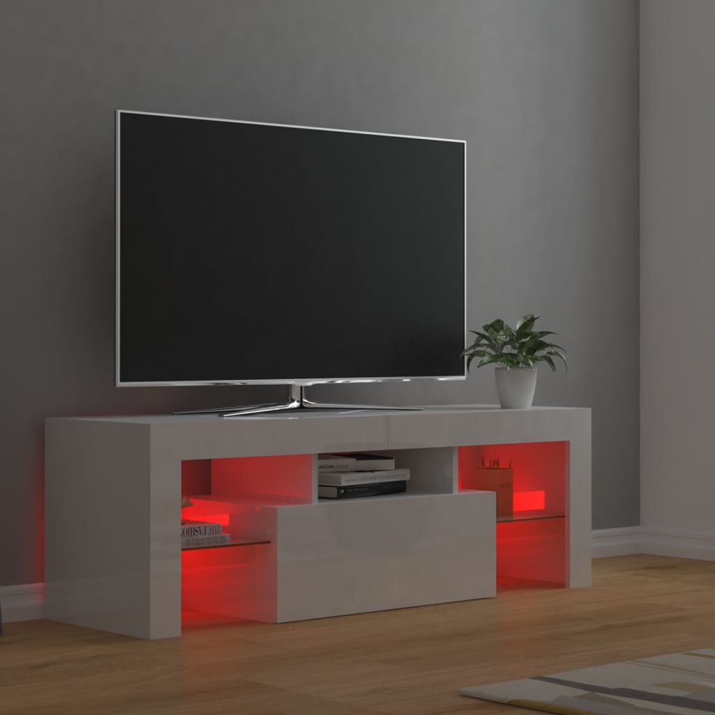 TV-Møbel Høyglans Hvit Tv-benk med LED-lys 120x35x40 cm