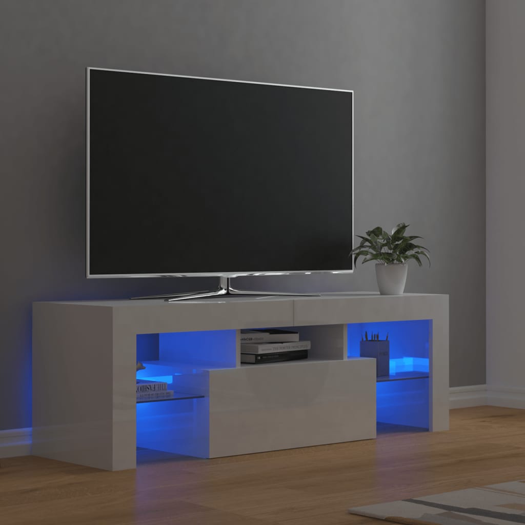 TV-Møbel Høyglans Hvit Tv-benk med LED-lys 120x35x40 cm