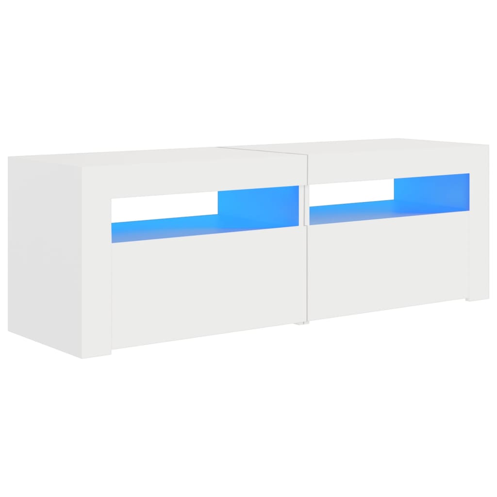 TV-Møbel Hvit TV-benk med LED-lys 120x35x40 cm