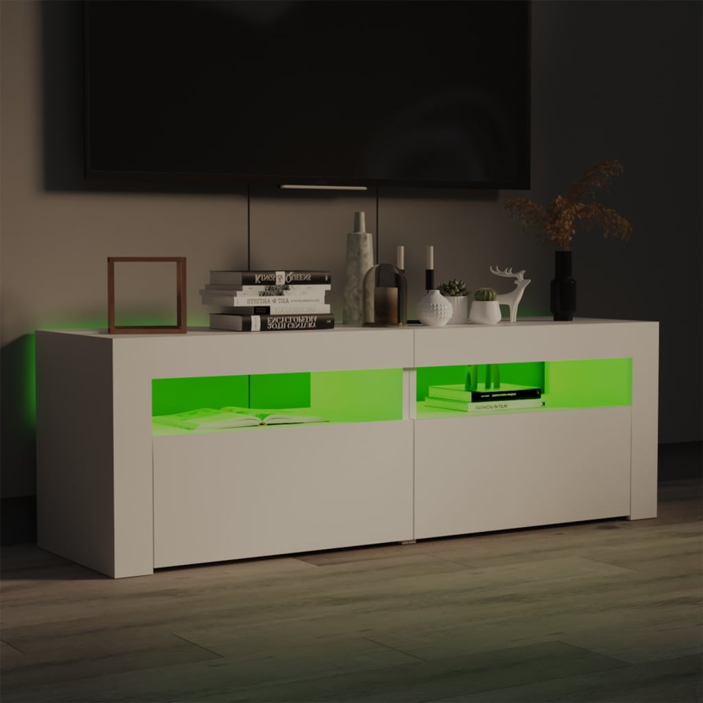 TV-Møbel Hvit TV-benk med LED-lys 120x35x40 cm