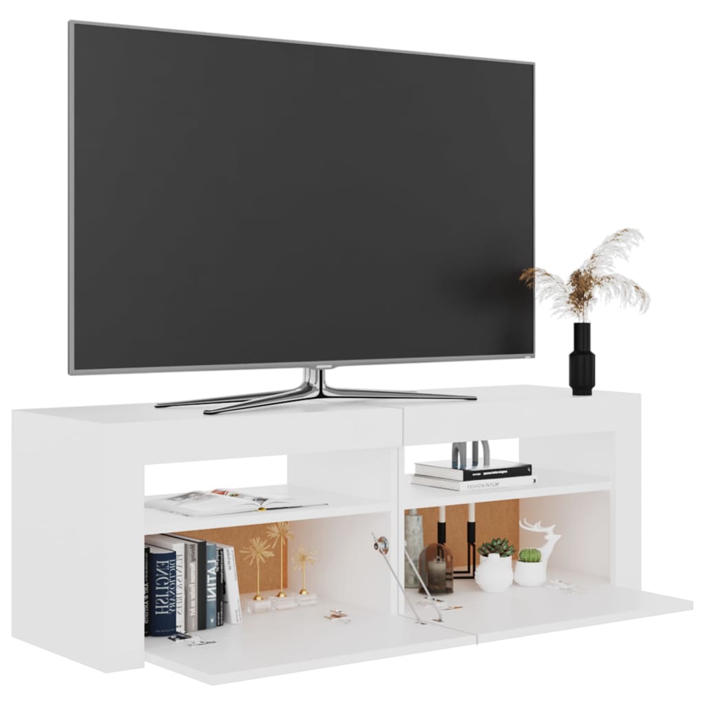 TV-Møbel Hvit TV-benk med LED-lys 120x35x40 cm