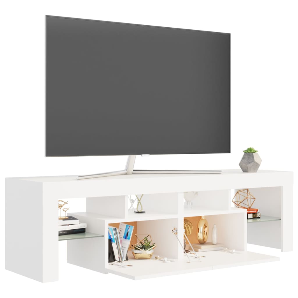 TV-Møbel Hvit TV-benk med LED-lys 140x36,5x40 cm