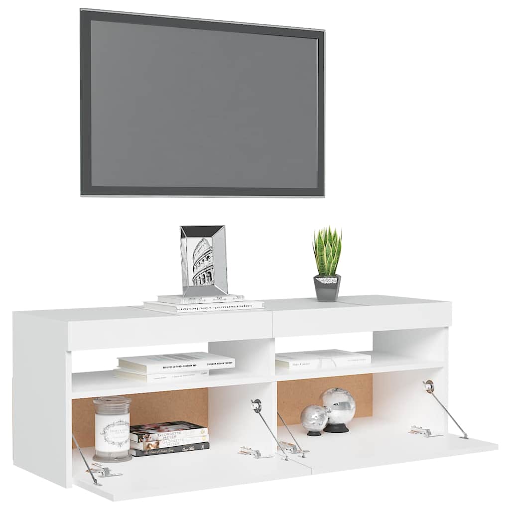 TV-Møbel Hvit TV-benk med LED-lys 120x35x40 cm