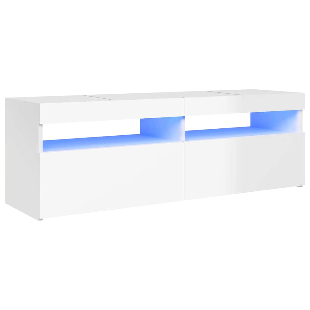 TV-Møbel Høyglans Hvit Tv-benk med LED-lys 120x35x40 cm