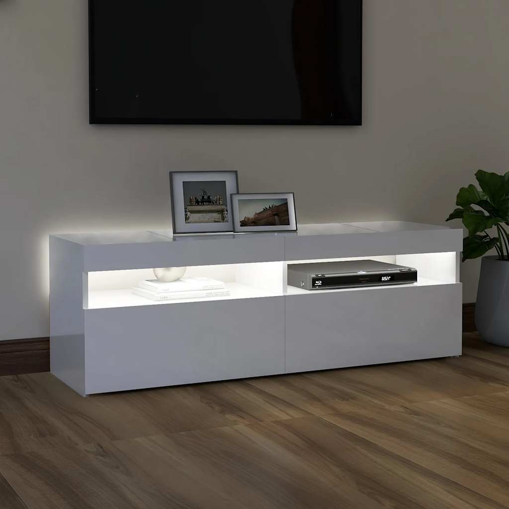 TV-Møbel Høyglans Hvit Tv-benk med LED-lys 120x35x40 cm