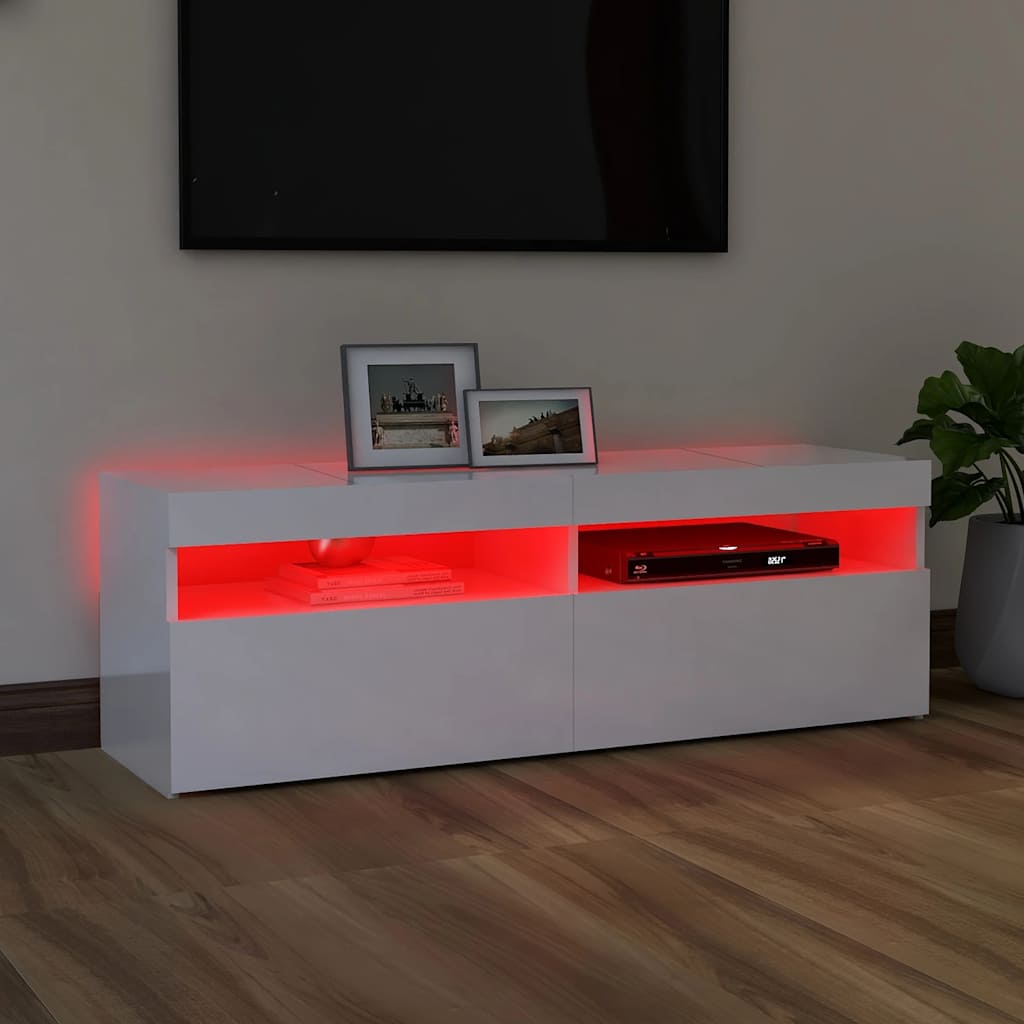 TV-Møbel Høyglans Hvit Tv-benk med LED-lys 120x35x40 cm