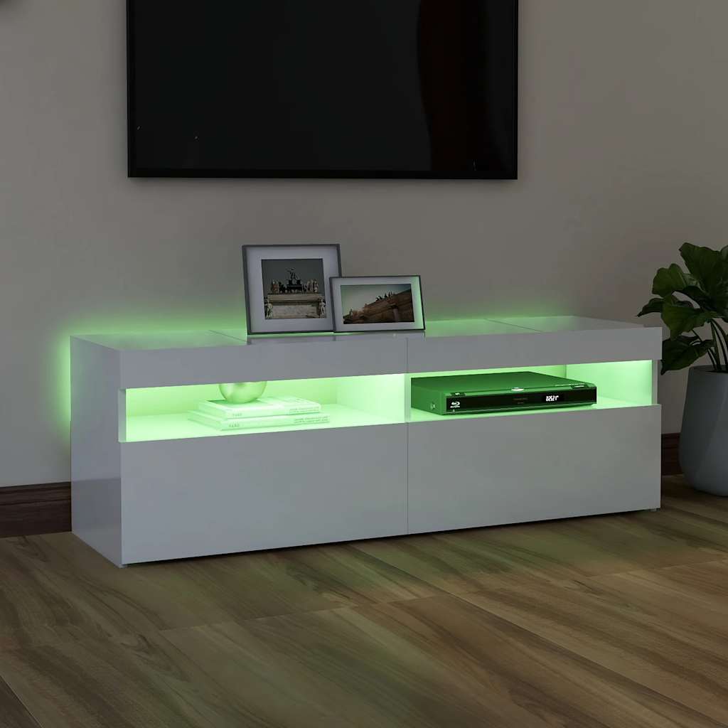 TV-Møbel Høyglans Hvit Tv-benk med LED-lys 120x35x40 cm