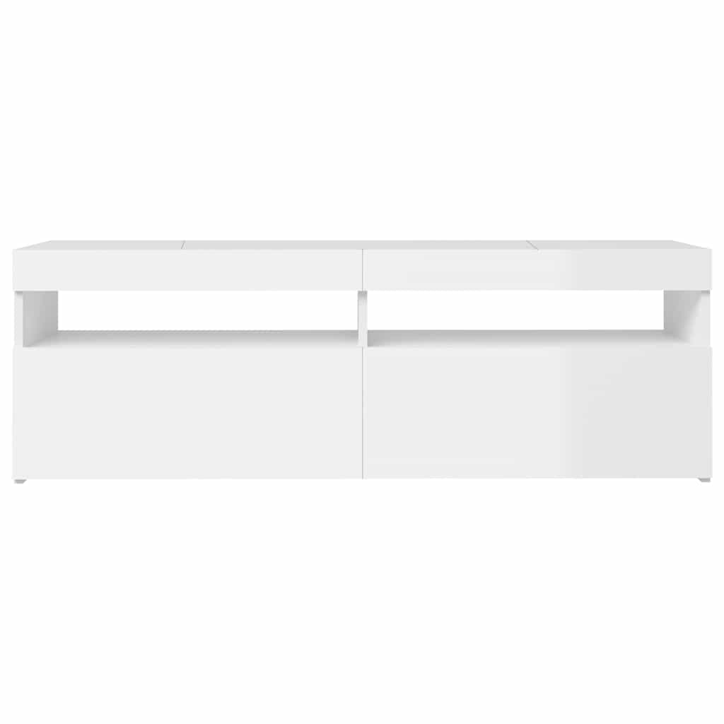 TV-Møbel Høyglans Hvit Tv-benk med LED-lys 120x35x40 cm