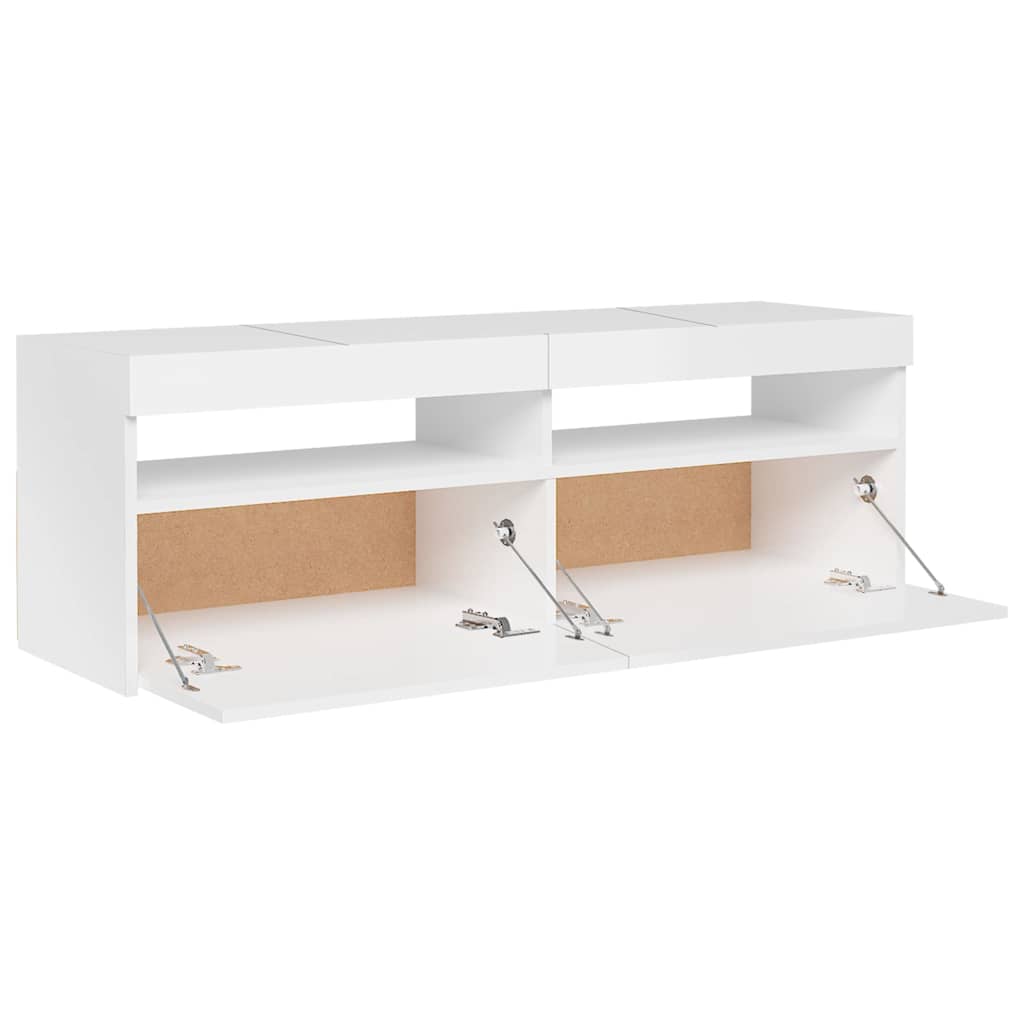 TV-Møbel Høyglans Hvit Tv-benk med LED-lys 120x35x40 cm