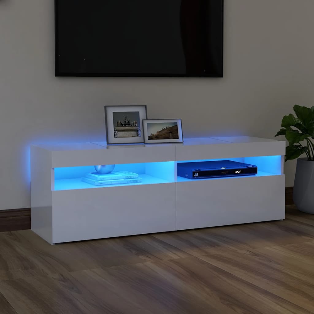 TV-Møbel Høyglans Hvit Tv-benk med LED-lys 120x35x40 cm