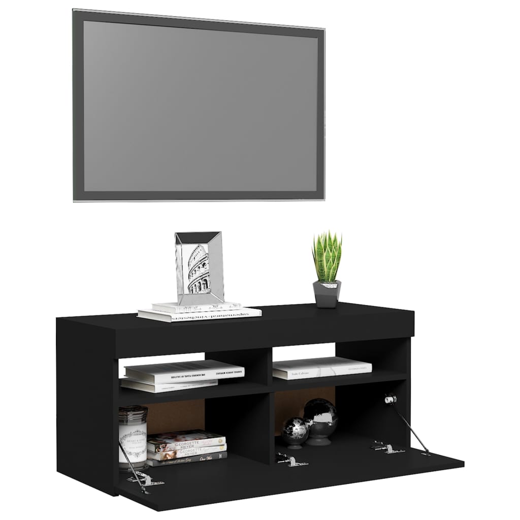 TV-Møbel Svart TV-benk med LED-lys 90x35x40 cm