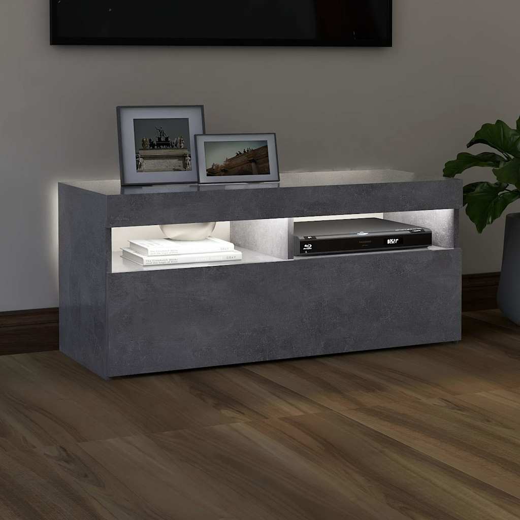 TV-Møbel Betonggrå Tv-benk med LED-lys 90x35x40 cm