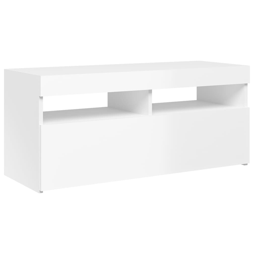 TV-Møbel Høyglans Hvit Tv-benk med LED-lys 90x35x40 cm