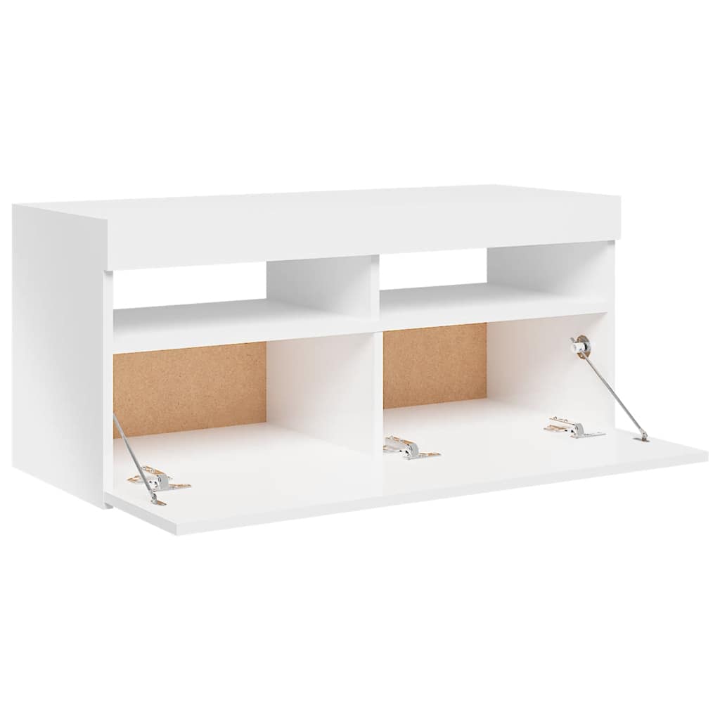 TV-Møbel Høyglans Hvit Tv-benk med LED-lys 90x35x40 cm