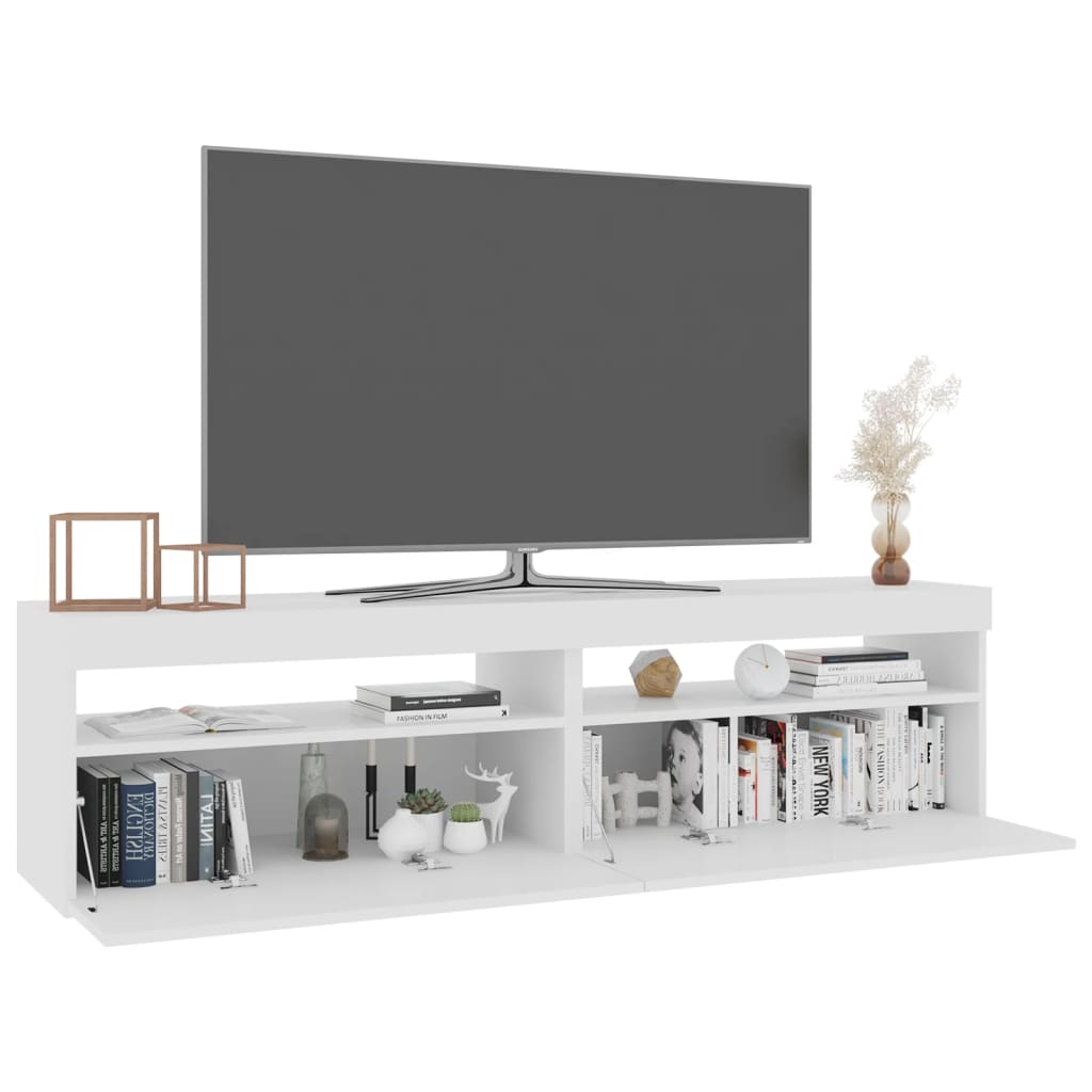 TV-Møbel Høyglans Hvit Tv-benker 2 stk med LED-lys 75x35x40 cm