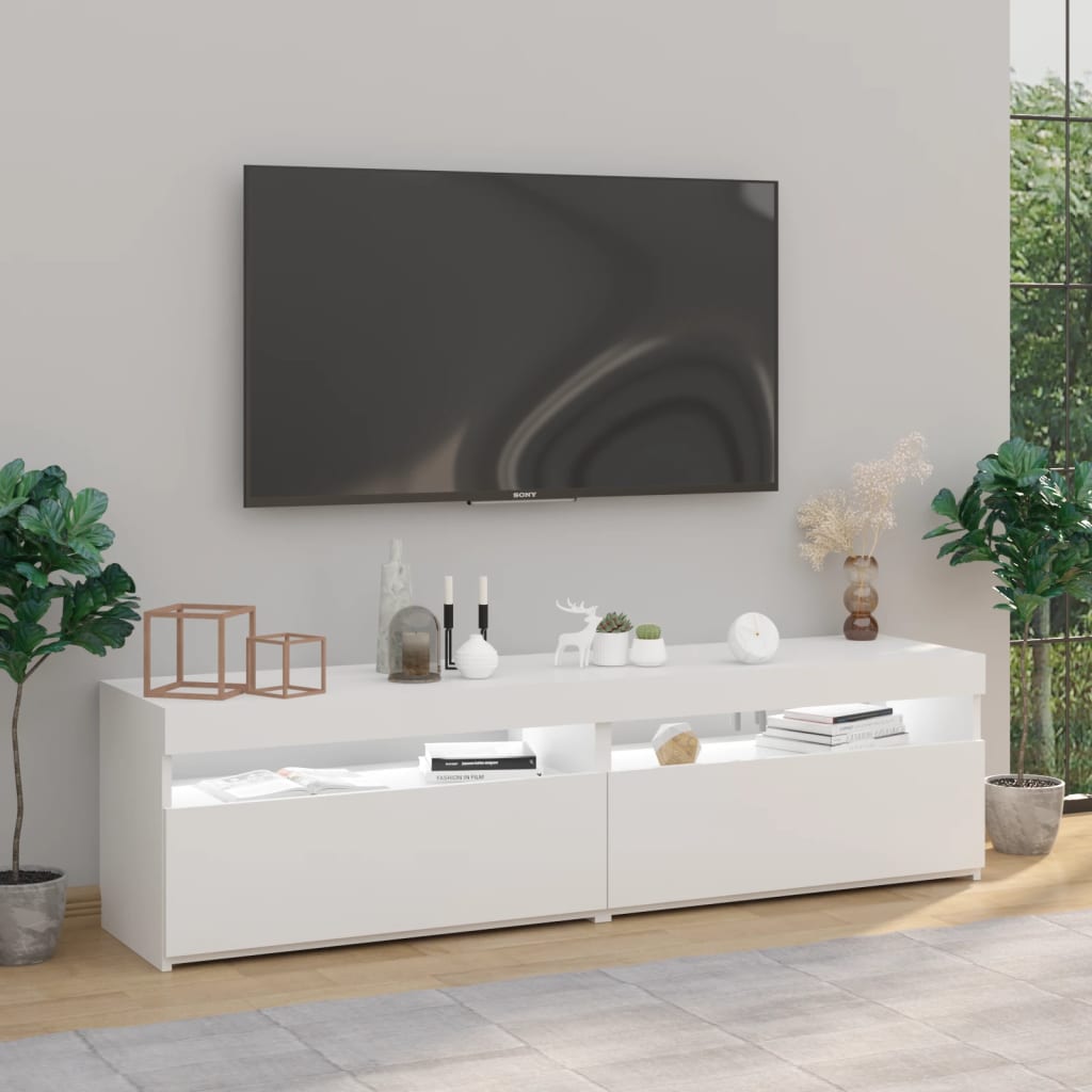 TV-Møbel Høyglans Hvit Tv-benker 2 stk med LED-lys 75x35x40 cm