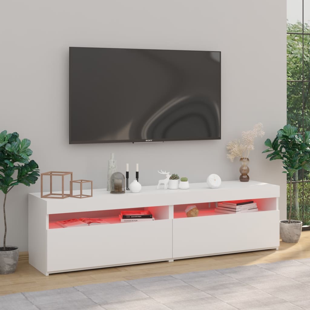TV-Møbel Høyglans Hvit Tv-benker 2 stk med LED-lys 75x35x40 cm