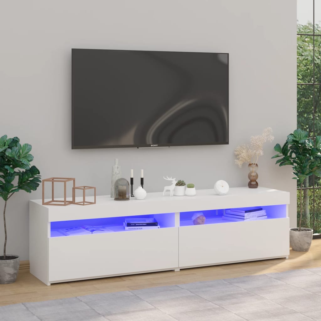 TV-Møbel Høyglans Hvit Tv-benker 2 stk med LED-lys 75x35x40 cm