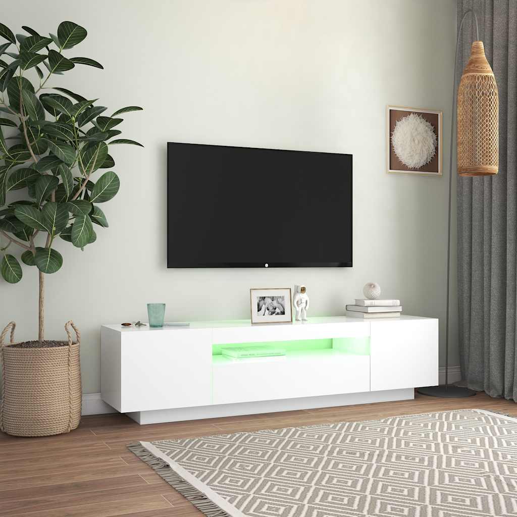 TV-Møbel Hvit TV-benk med LED-lys 160x35x40 cm