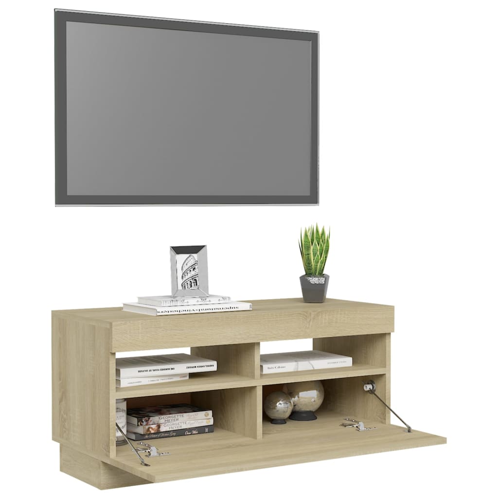 TV-Møbel Sonoma Eik TV-benk med LED-lys 80x35x40 cm