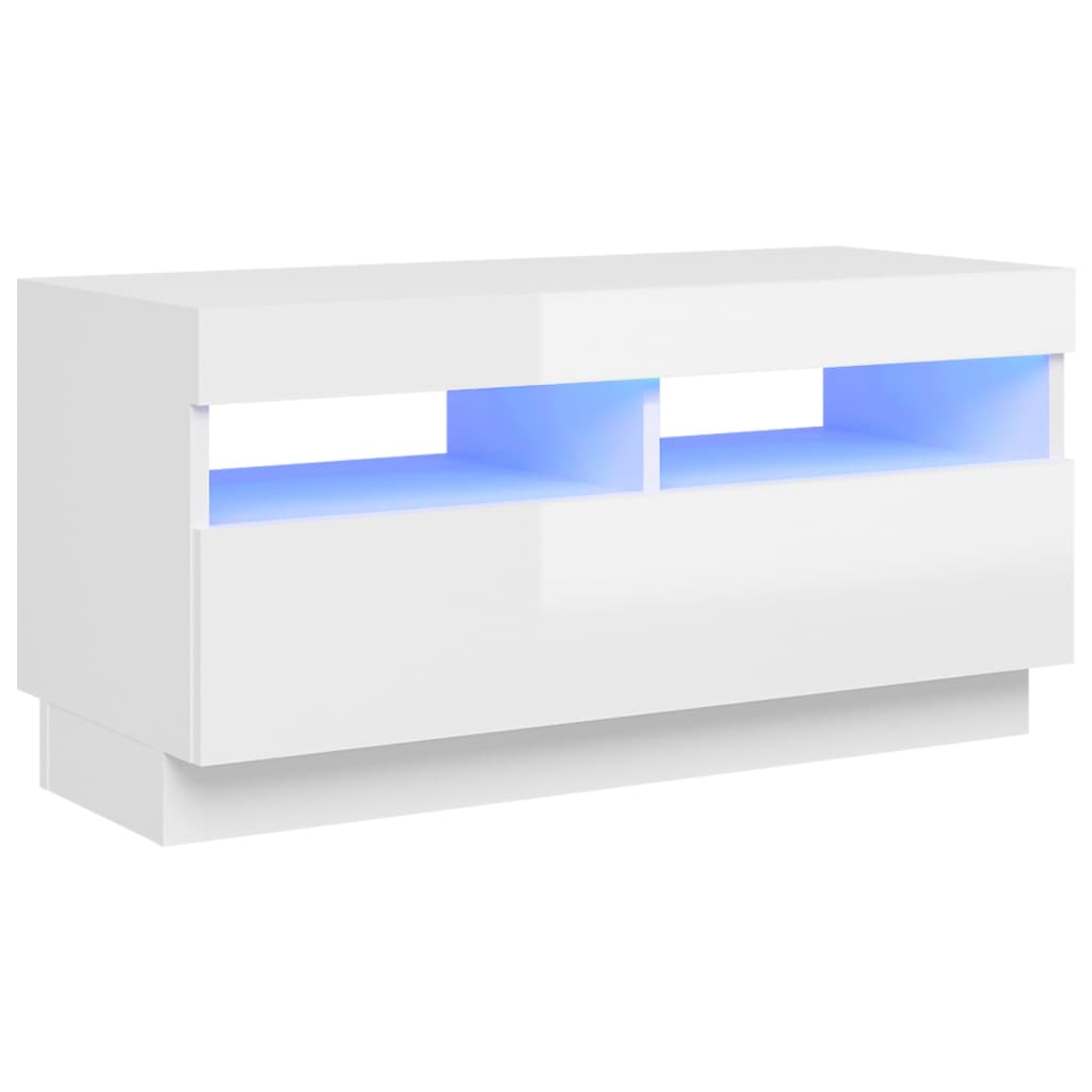 TV-Møbel Høyglans Hvit Tv-benk med LED-lys 80x35x40 cm