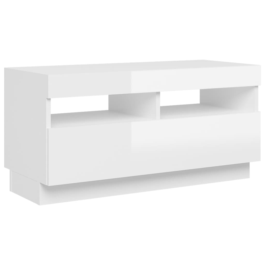TV-Møbel Høyglans Hvit Tv-benk med LED-lys 80x35x40 cm