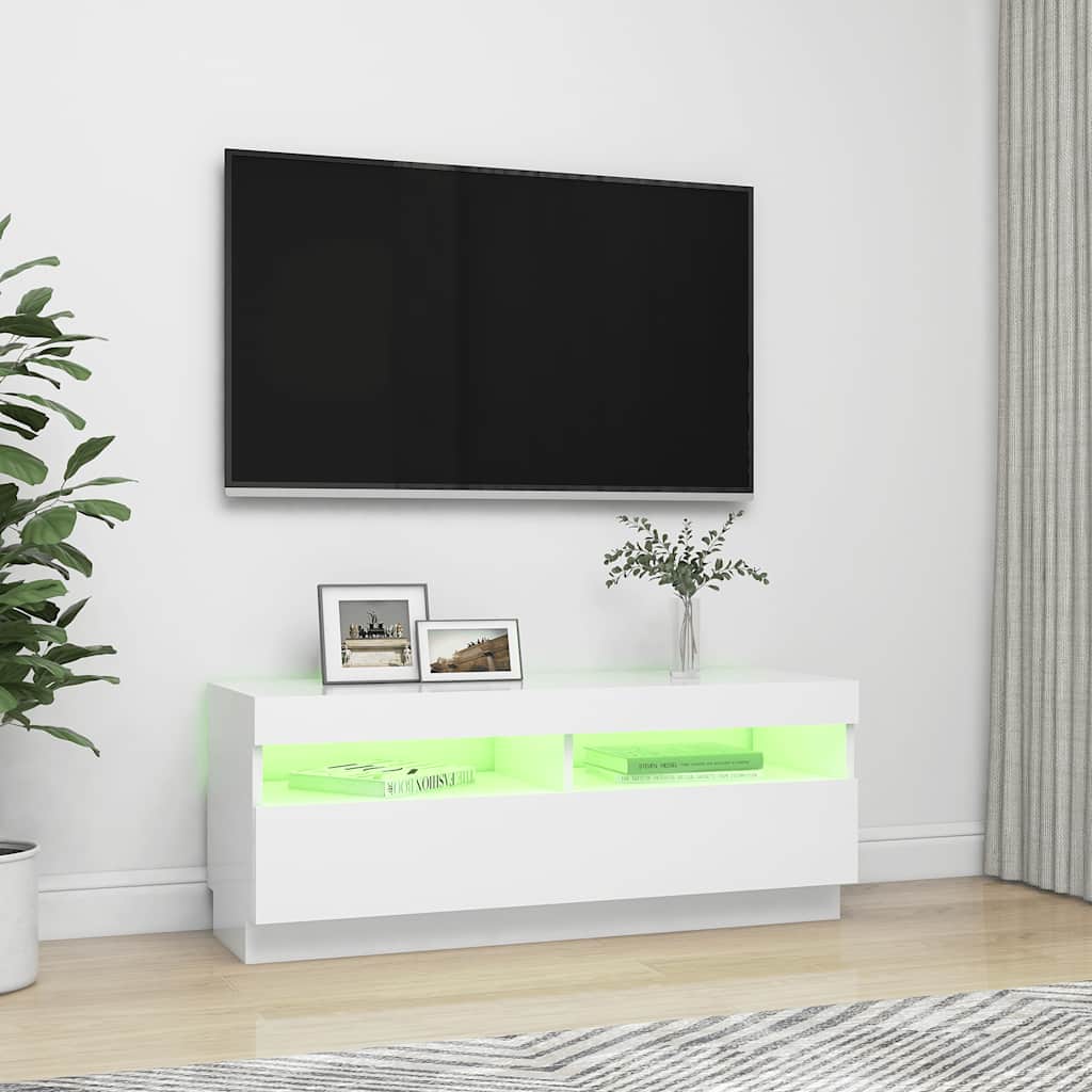 TV-Møbel Hvit TV-benk med LED-lys 100x35x40 cm